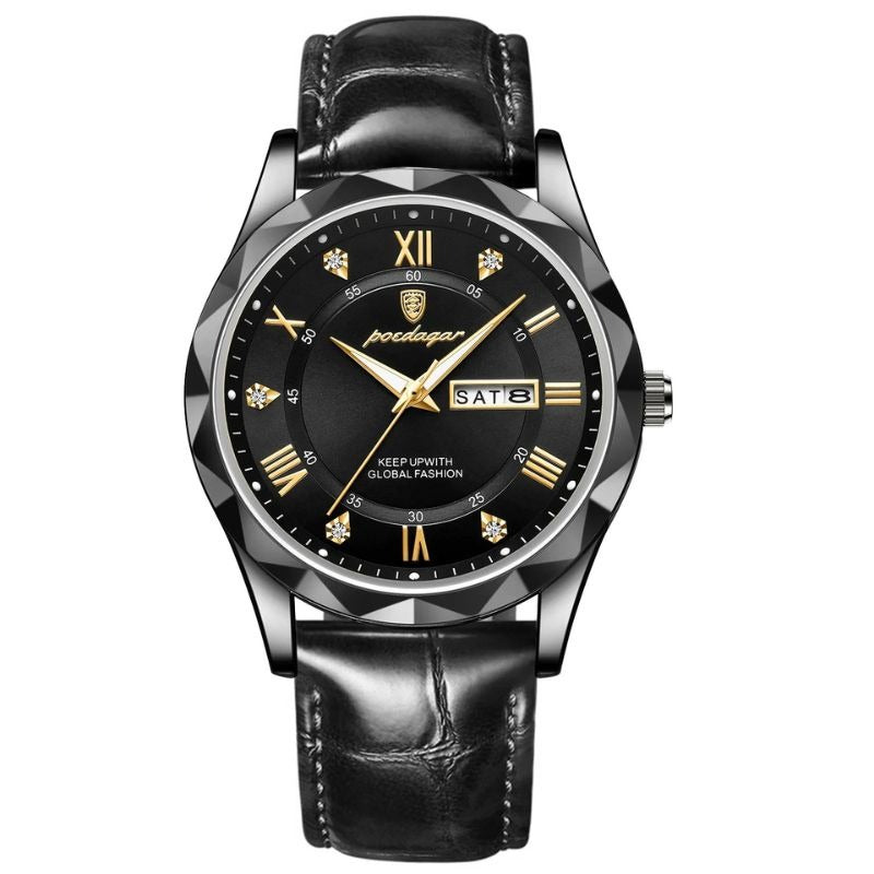 שעון קוורץ עם רצועת עור יוקרתית