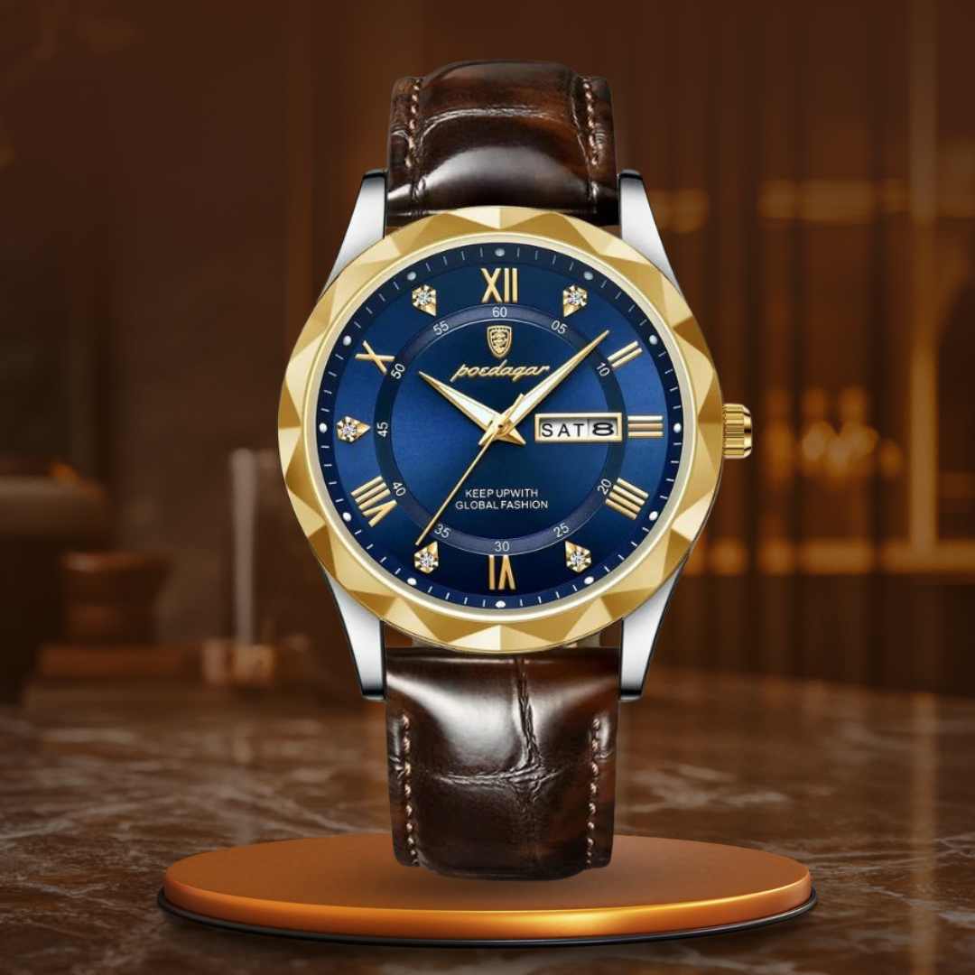 שעון קוורץ עם רצועת עור יוקרתית